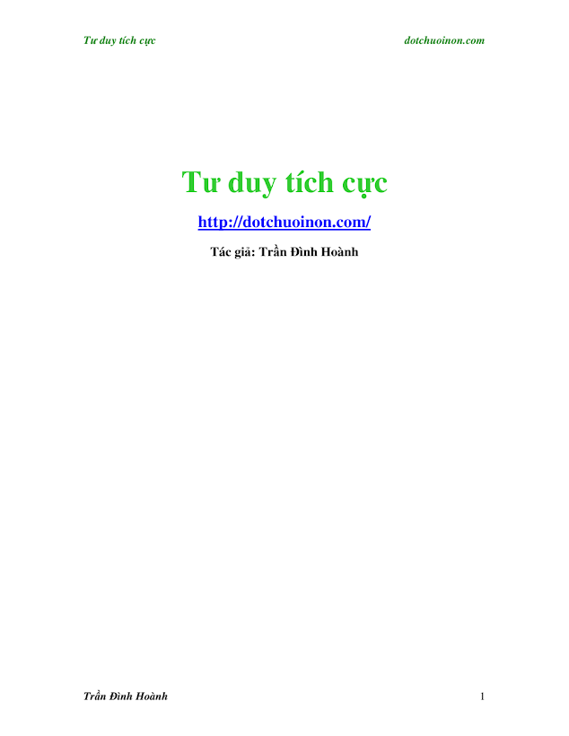Tải Ebook Tư Duy Tích Cực Thay Đổi Cuộc Sống – Trần Đình Hoành PDF
